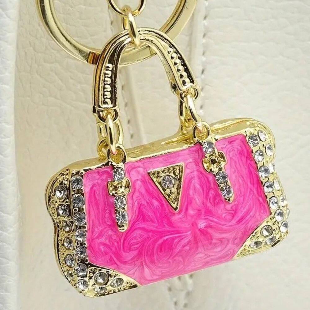 Sparkling Rhinestone Mini Handbag Keychain Purse Charm for Womens Bag or Car key - Picture 1 of 8
